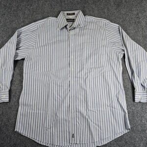 Nordstrom‎ Shirt Adult 17.5 34 White Blue Green Cotton Mens Button Up